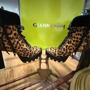 Gianni Bini Leopard Lace-Up Boots
